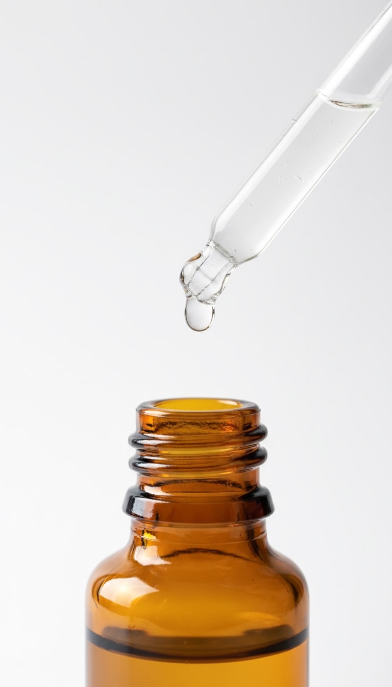 Nahaufnahme Tropfen aus Pipette für topisches Haarausfall Serum