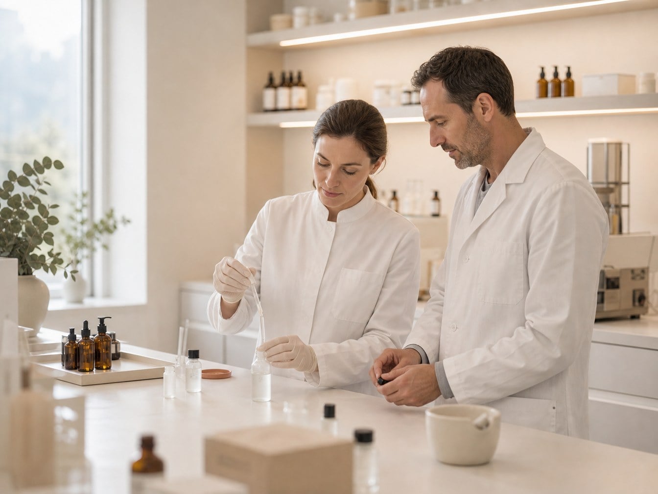 Modern laboratory environment with scientific equipment, Swiss quality standards